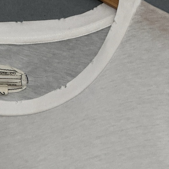 Current Elliott Womens Top 2 M Ruffle Roadie Tee Sugar White Distressed Classic - Picture 5 of 15